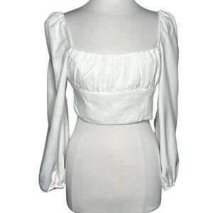 Princess polly Ariah On or Off Shoulder Long Blouson Sleeve Crop Top Blouse NWT